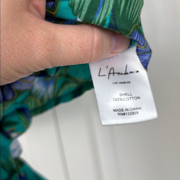 L'Academie Teal and Blue Floral Crop Tie Waist Blouse - L - Picture 6 of 8